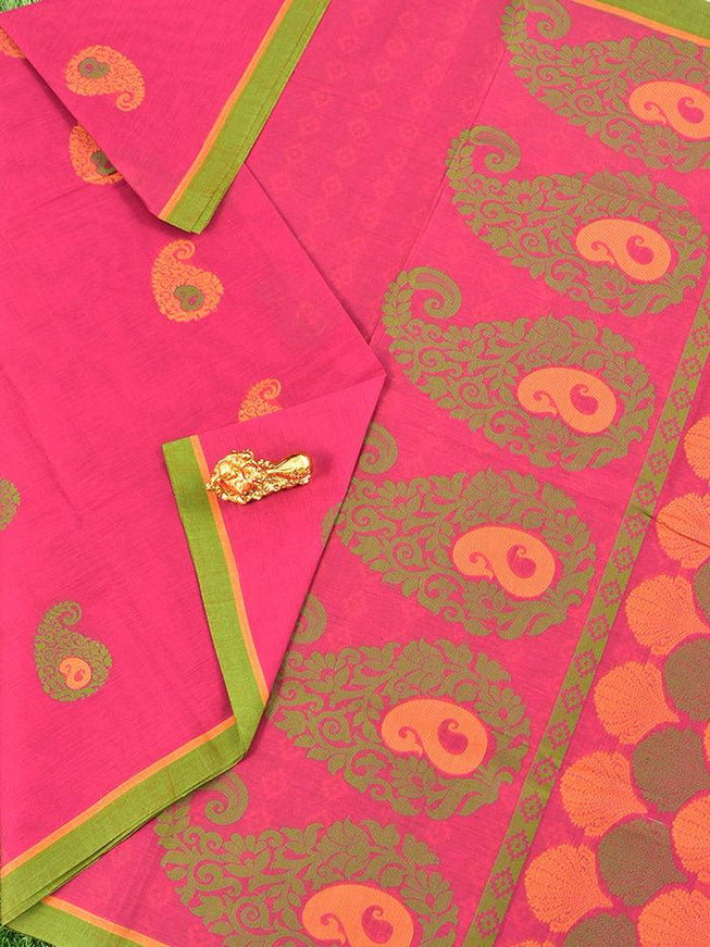 Coimbatore Cotton Dark Pink Saree with Thread Woven Buttas and Simple Border - {{ collection.title }} by Prashanti Sarees