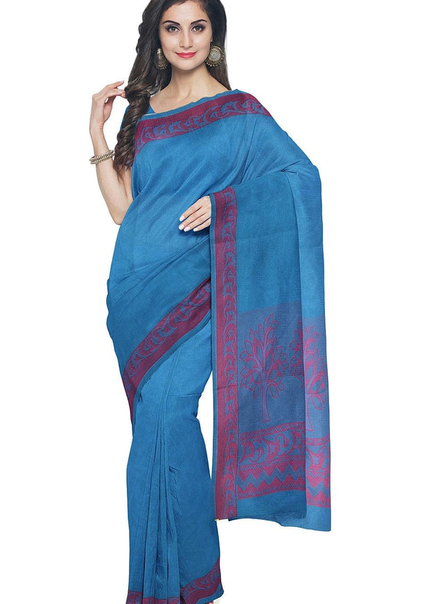 Coimbatore Cotton Emboss Saree - Blue - {{ collection.title }} by Prashanti Sarees