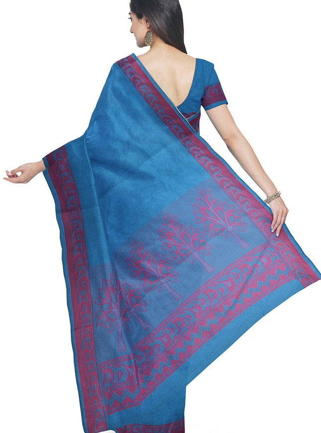 Coimbatore Cotton Emboss Saree - Blue - {{ collection.title }} by Prashanti Sarees