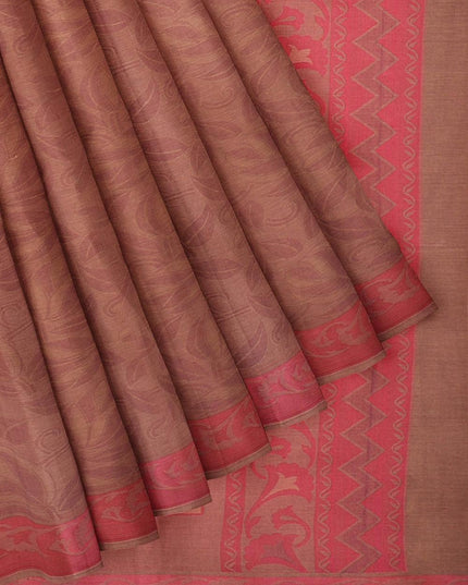 Coimbatore Cotton Emboss Saree - Brown - {{ collection.title }} by Prashanti Sarees