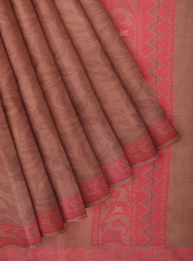 Coimbatore Cotton Emboss Saree - Brown - {{ collection.title }} by Prashanti Sarees