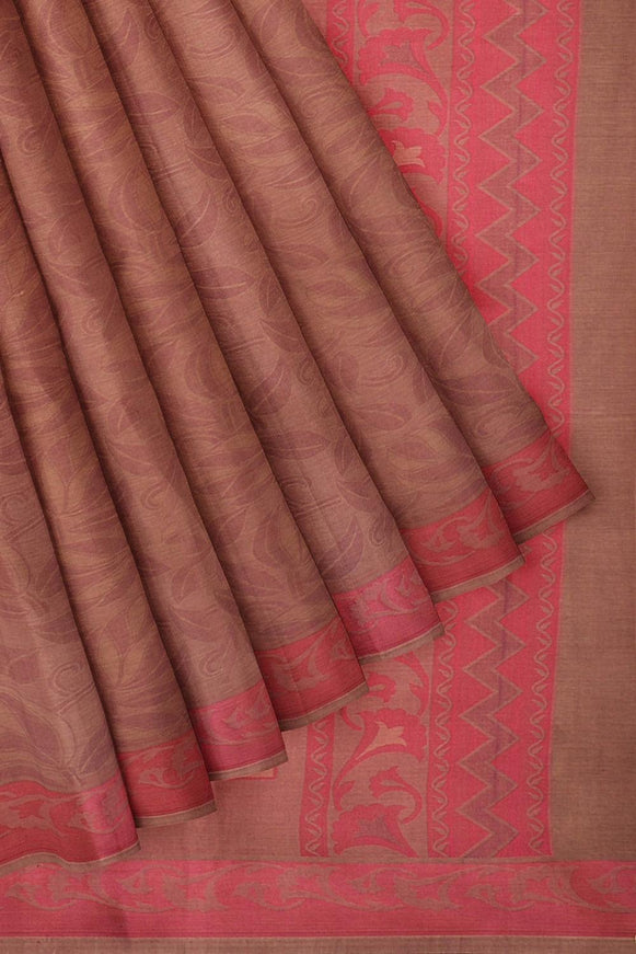 Coimbatore Cotton Emboss Saree - Brown - {{ collection.title }} by Prashanti Sarees