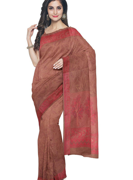 Coimbatore Cotton Emboss Saree - Brown - {{ collection.title }} by Prashanti Sarees
