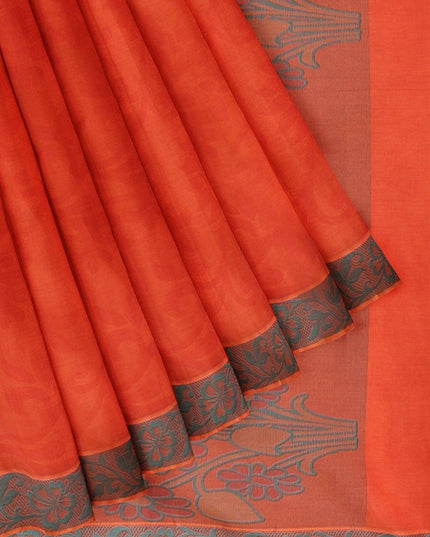Coimbatore Cotton Emboss Saree - Dark Orange - {{ collection.title }} by Prashanti Sarees