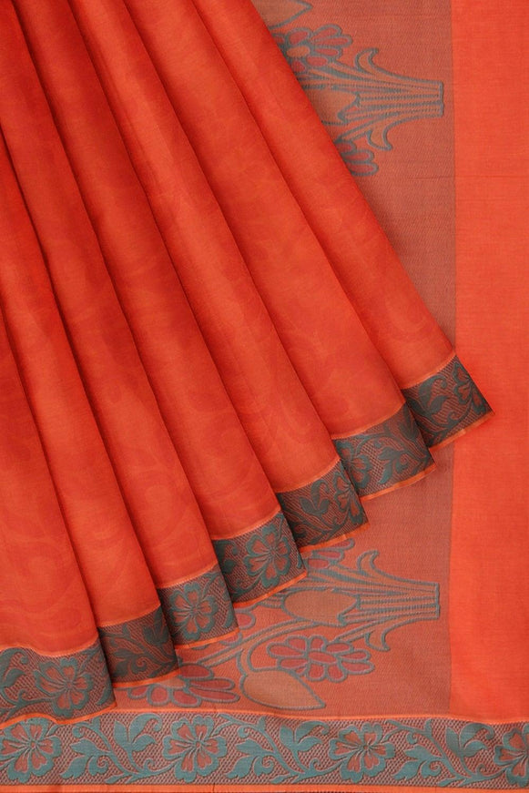 Coimbatore Cotton Emboss Saree - Dark Orange - {{ collection.title }} by Prashanti Sarees