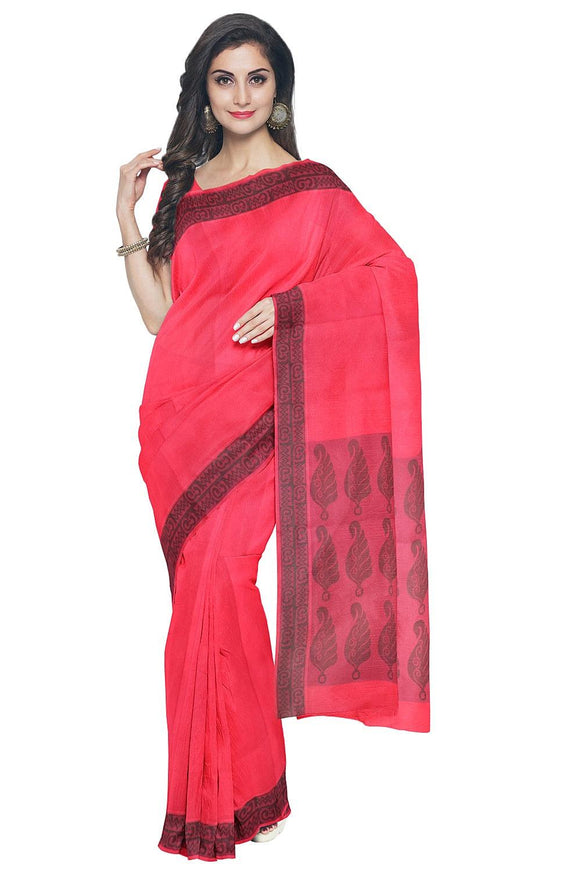 Coimbatore Cotton Emboss Saree - Dark Pink - {{ collection.title }} by Prashanti Sarees