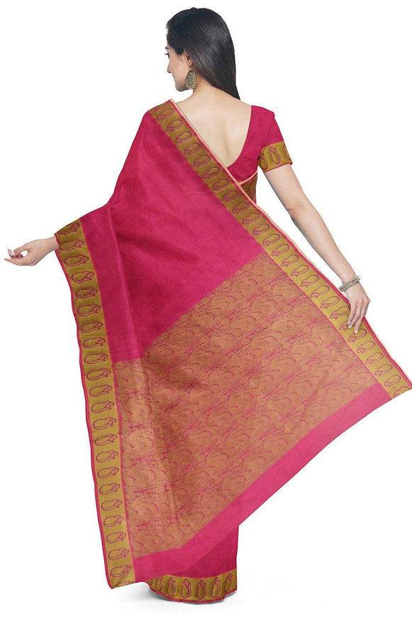 Coimbatore Cotton Emboss Saree - Dark Pink - {{ collection.title }} by Prashanti Sarees