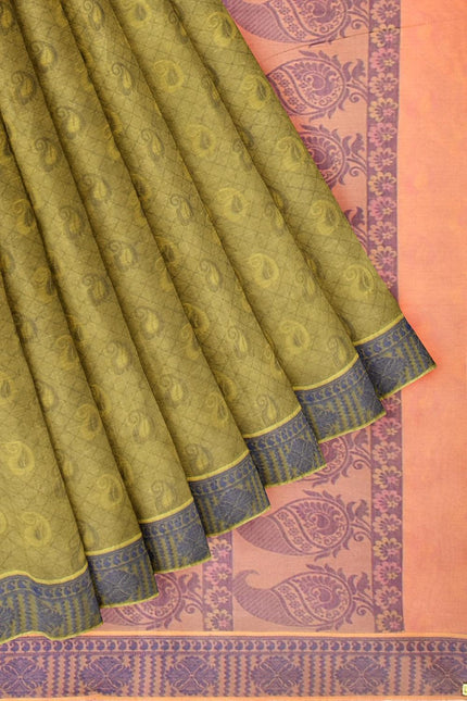 Coimbatore Cotton Emboss Saree - Green - {{ collection.title }} by Prashanti Sarees