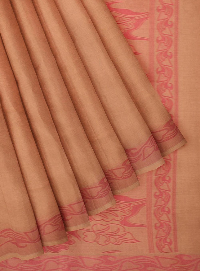 Coimbatore Cotton Emboss Saree - Khaki - {{ collection.title }} by Prashanti Sarees