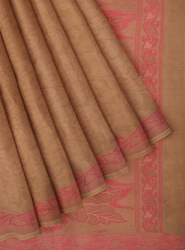 Coimbatore Cotton Emboss Saree - Khaki - {{ collection.title }} by Prashanti Sarees