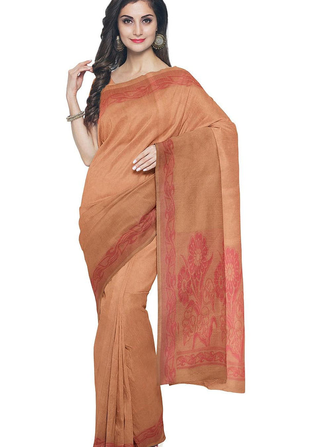 Coimbatore Cotton Emboss Saree - Khaki - {{ collection.title }} by Prashanti Sarees