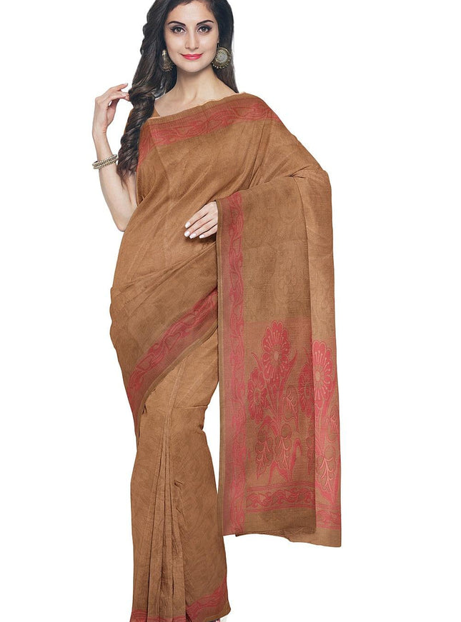 Coimbatore Cotton Emboss Saree - Khaki - {{ collection.title }} by Prashanti Sarees