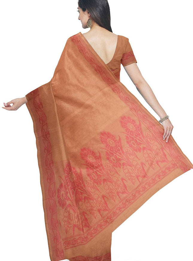 Coimbatore Cotton Emboss Saree - Khaki - {{ collection.title }} by Prashanti Sarees
