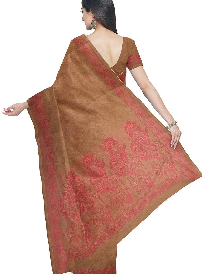 Coimbatore Cotton Emboss Saree - Khaki - {{ collection.title }} by Prashanti Sarees