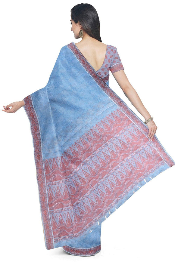 Coimbatore Cotton Emboss Saree - Light Blue - {{ collection.title }} by Prashanti Sarees