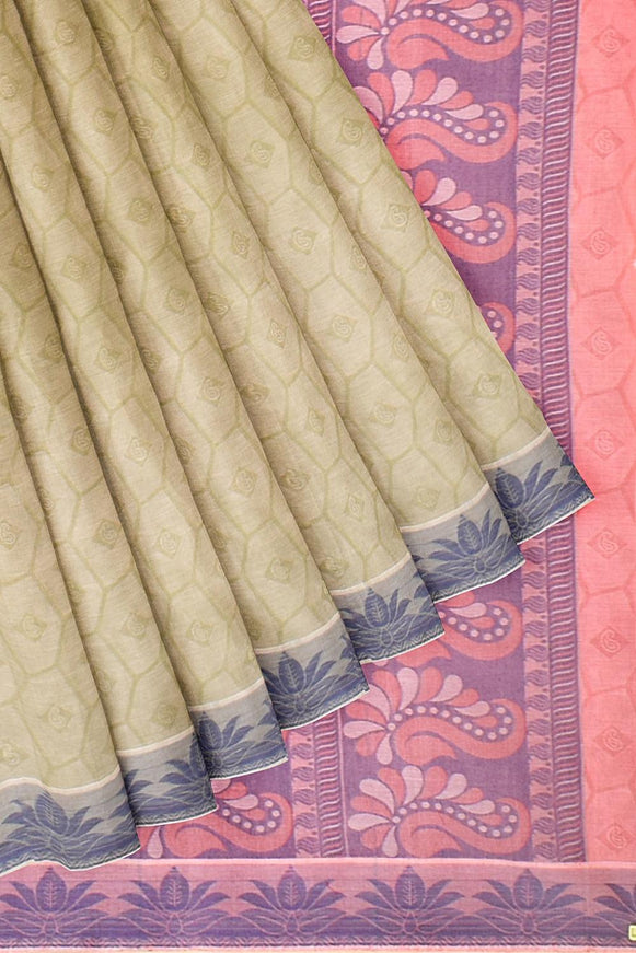 Coimbatore Cotton Emboss Saree - Light Green - {{ collection.title }} by Prashanti Sarees