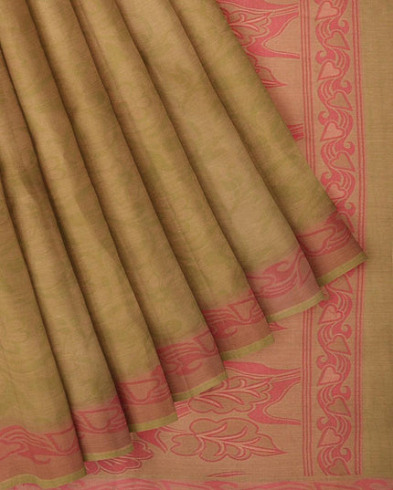 Coimbatore Cotton Emboss Saree - Olive Green - {{ collection.title }} by Prashanti Sarees