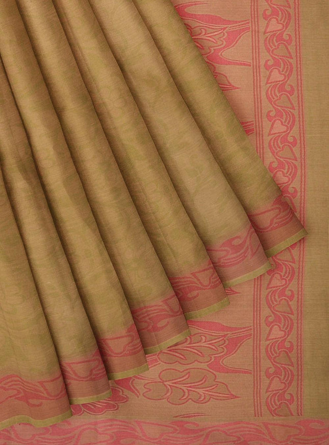 Coimbatore Cotton Emboss Saree - Olive Green - {{ collection.title }} by Prashanti Sarees