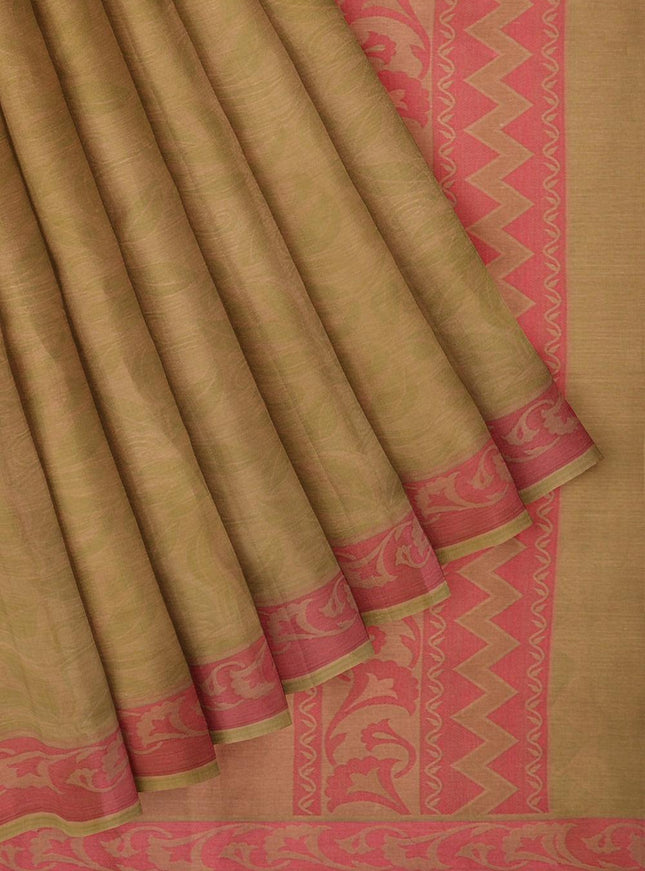 Coimbatore Cotton Emboss Saree - Olive Green - {{ collection.title }} by Prashanti Sarees