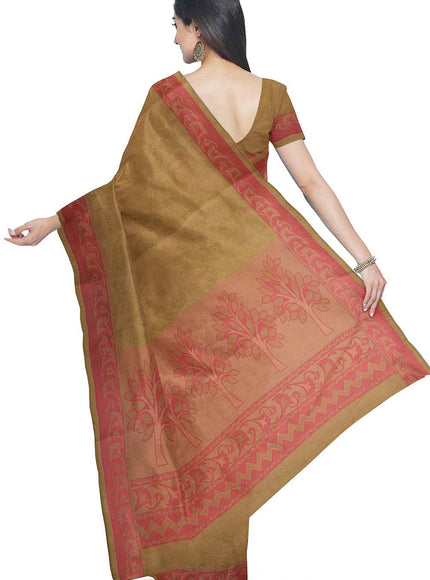 Coimbatore Cotton Emboss Saree - Olive Green - {{ collection.title }} by Prashanti Sarees