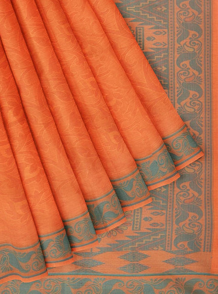 Coimbatore Cotton Emboss Saree - Orange - {{ collection.title }} by Prashanti Sarees