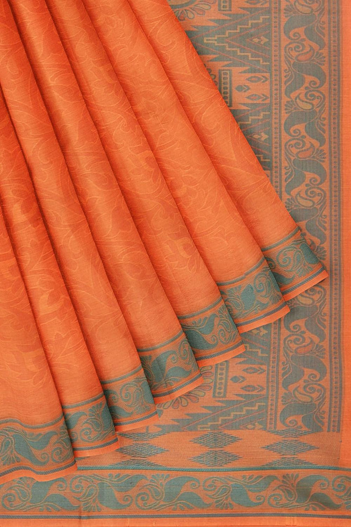 Coimbatore Cotton Emboss Saree - Orange - {{ collection.title }} by Prashanti Sarees