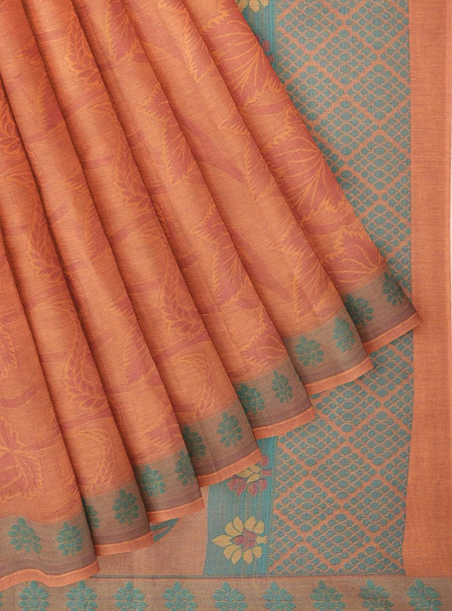 Coimbatore Cotton Emboss Saree - Orange - {{ collection.title }} by Prashanti Sarees