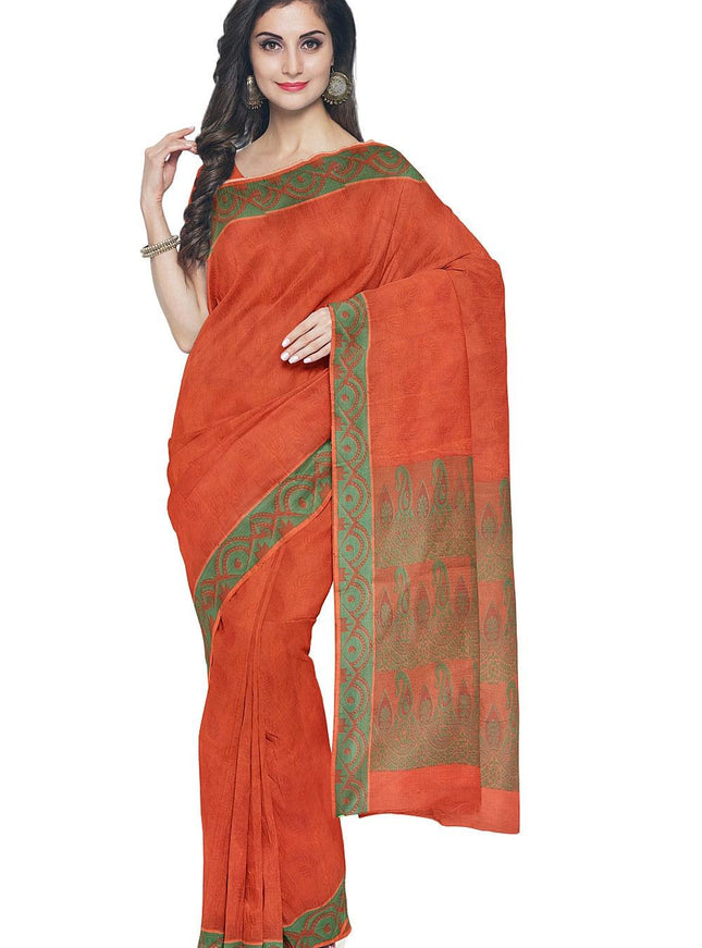 Coimbatore Cotton Emboss Saree - Orange - {{ collection.title }} by Prashanti Sarees