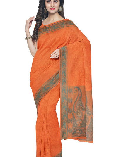 Coimbatore Cotton Emboss Saree - Orange - {{ collection.title }} by Prashanti Sarees