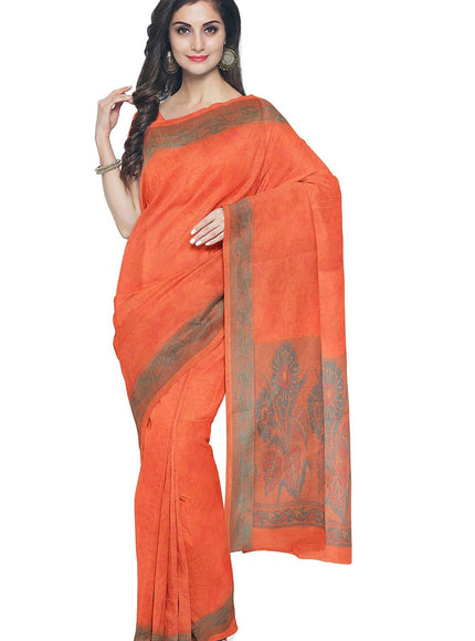 Coimbatore Cotton Emboss Saree - Orange - {{ collection.title }} by Prashanti Sarees