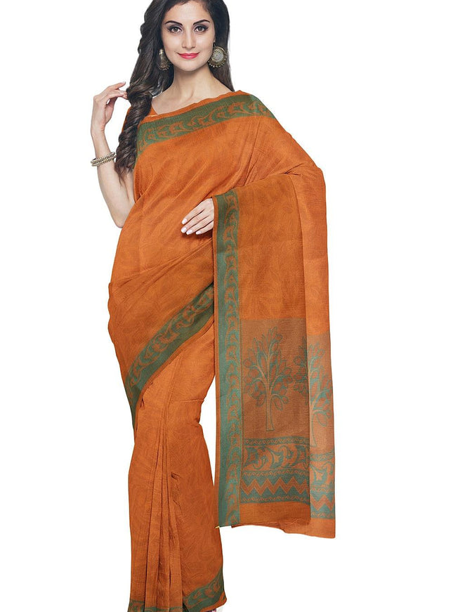 Coimbatore Cotton Emboss Saree - Orange - {{ collection.title }} by Prashanti Sarees