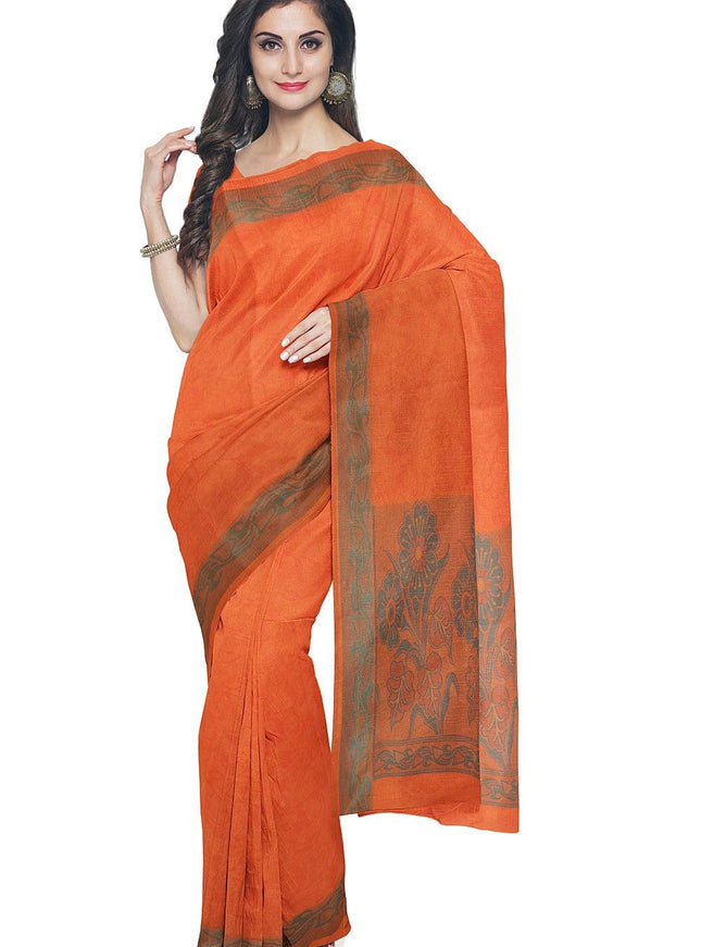 Coimbatore Cotton Emboss Saree - Orange - {{ collection.title }} by Prashanti Sarees