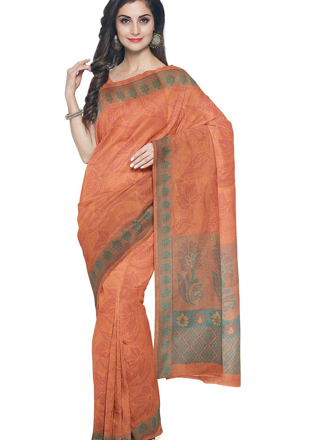 Coimbatore Cotton Emboss Saree - Orange - {{ collection.title }} by Prashanti Sarees