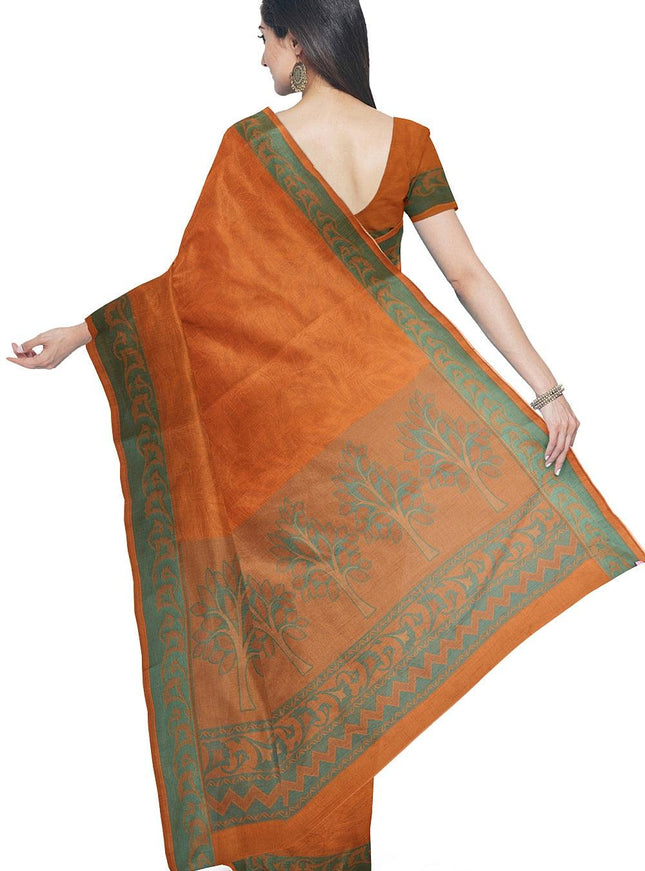 Coimbatore Cotton Emboss Saree - Orange - {{ collection.title }} by Prashanti Sarees