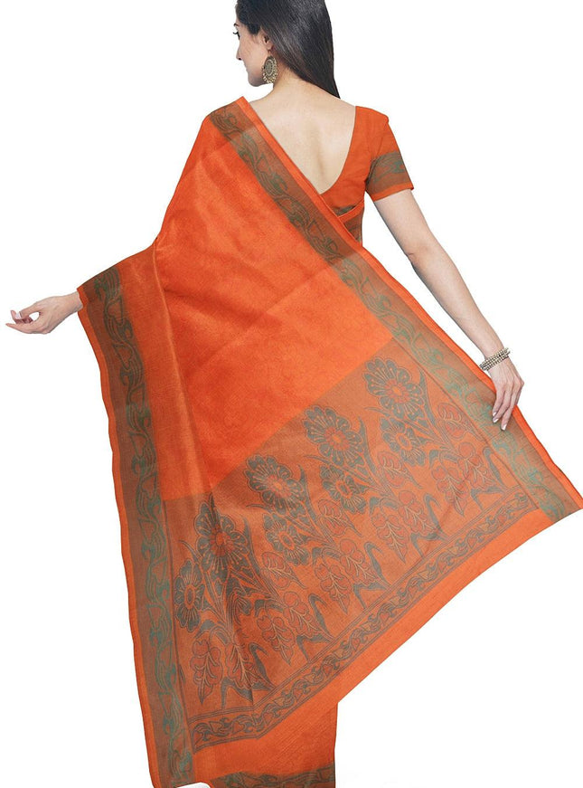 Coimbatore Cotton Emboss Saree - Orange - {{ collection.title }} by Prashanti Sarees