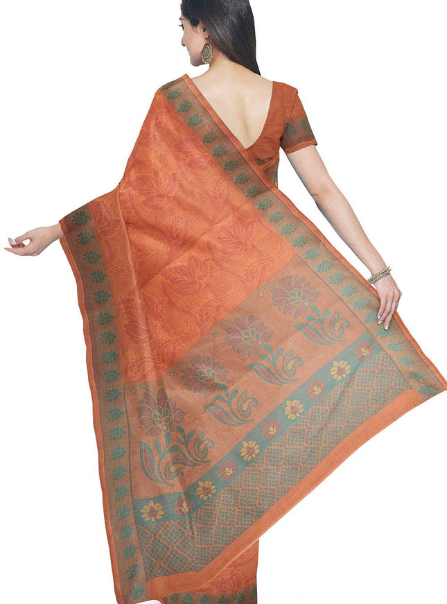 Coimbatore Cotton Emboss Saree - Orange - {{ collection.title }} by Prashanti Sarees