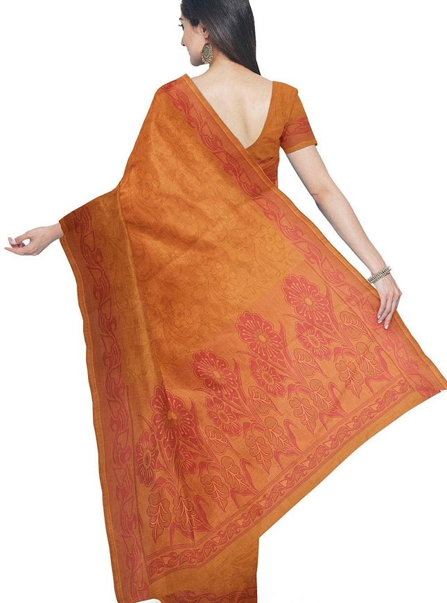 Coimbatore Cotton Emboss Saree - Orange - {{ collection.title }} by Prashanti Sarees