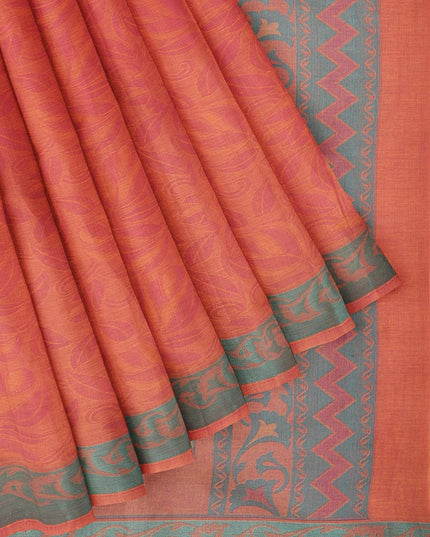 Coimbatore Cotton Emboss Saree - Orange with Pink Shade - {{ collection.title }} by Prashanti Sarees