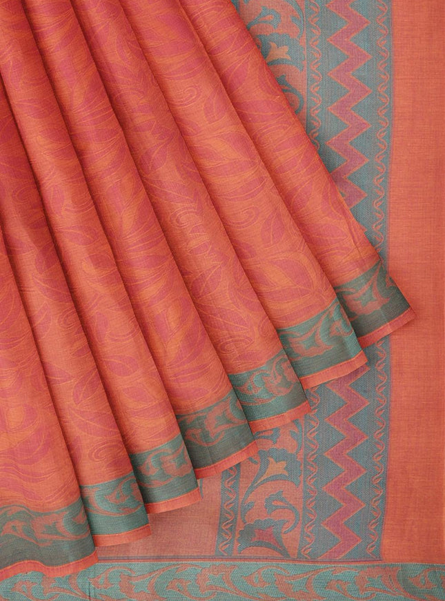 Coimbatore Cotton Emboss Saree - Orange with Pink Shade - {{ collection.title }} by Prashanti Sarees
