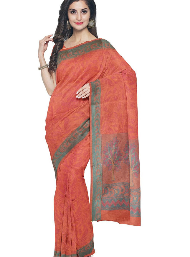 Coimbatore Cotton Emboss Saree - Orange with Pink Shade - {{ collection.title }} by Prashanti Sarees