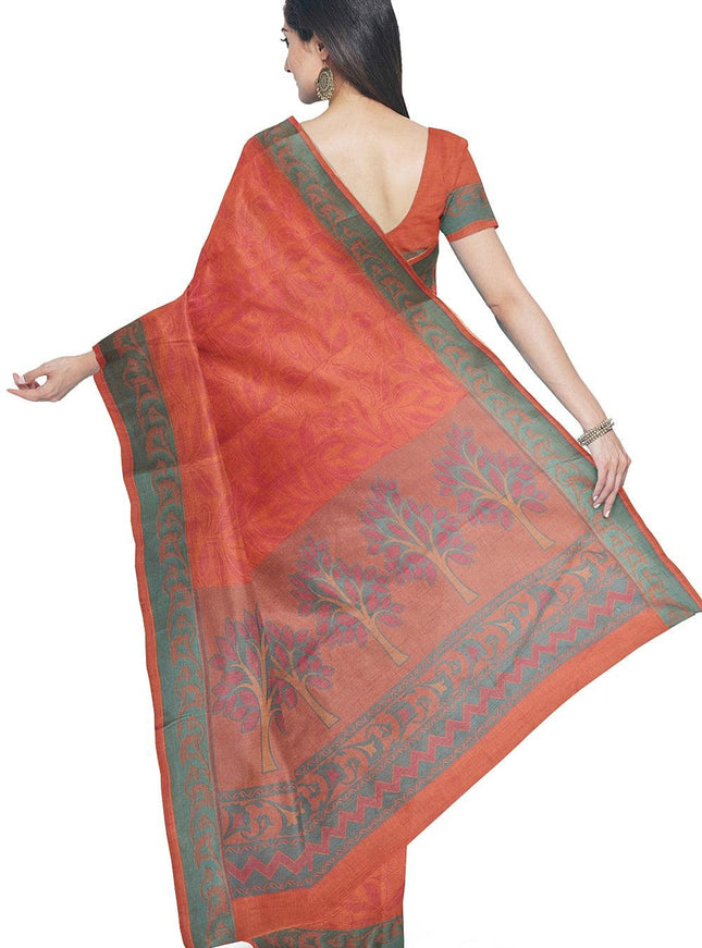 Coimbatore Cotton Emboss Saree - Orange with Pink Shade - {{ collection.title }} by Prashanti Sarees