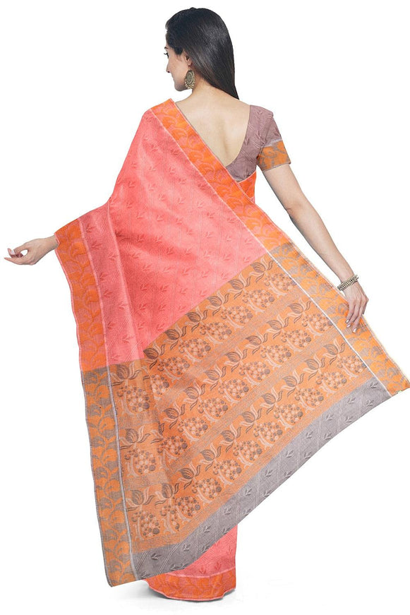 Coimbatore Cotton Emboss Saree - Pink - {{ collection.title }} by Prashanti Sarees