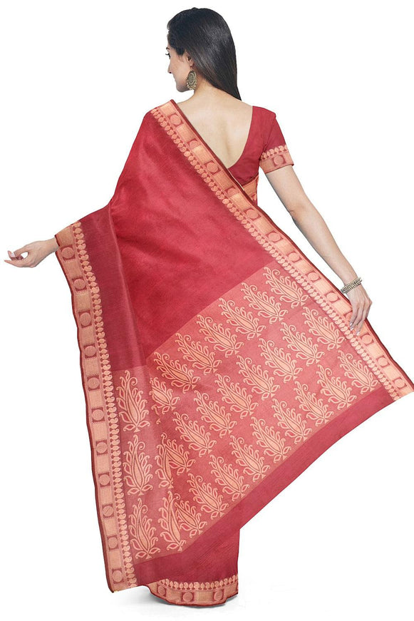 Coimbatore Cotton Emboss Saree - Red - {{ collection.title }} by Prashanti Sarees