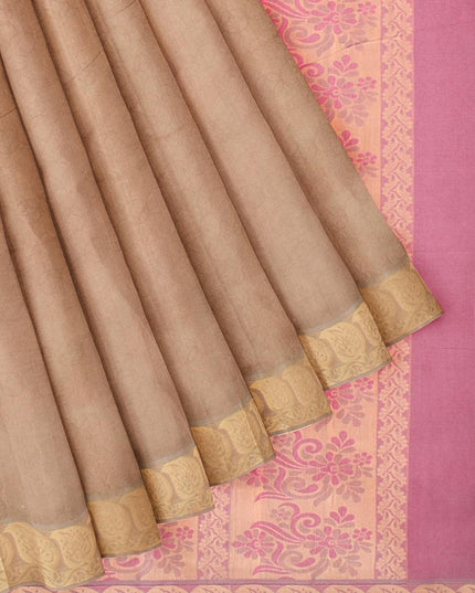Coimbatore Cotton Emboss Saree - Sandal - {{ collection.title }} by Prashanti Sarees