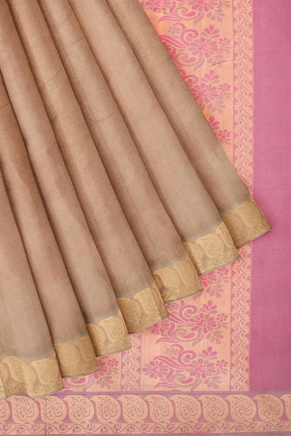 Coimbatore Cotton Emboss Saree - Sandal - {{ collection.title }} by Prashanti Sarees