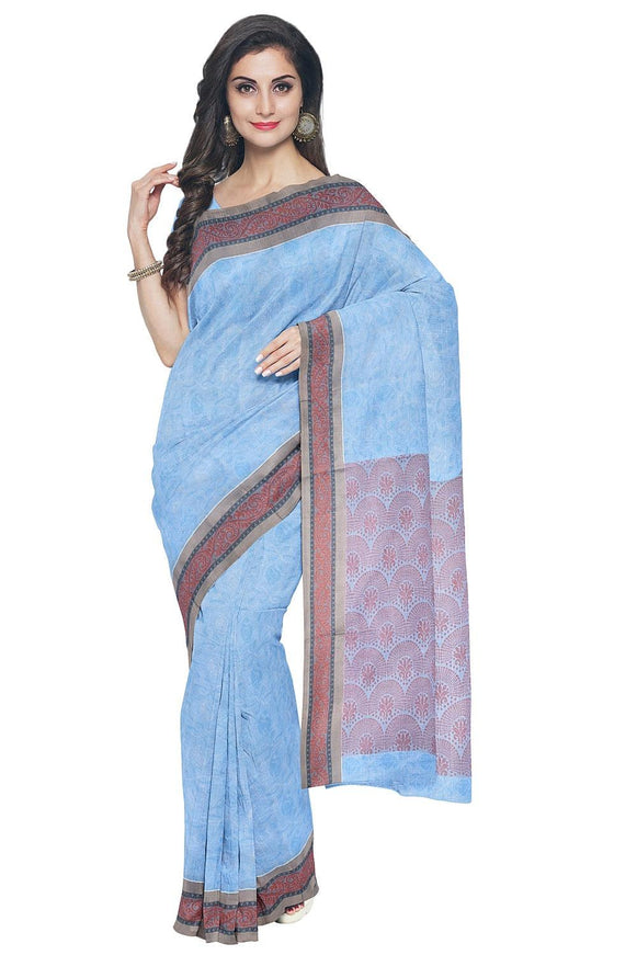 Coimbatore Cotton Fancy Emboss Saree - Blue - {{ collection.title }} by Prashanti Sarees