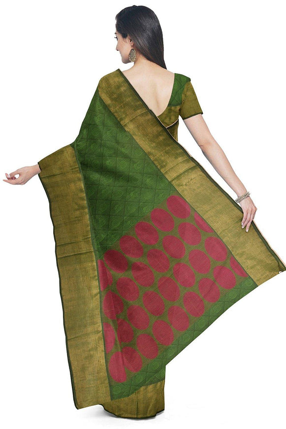 Coimbatore Cotton Fancy Emboss Saree - Dark Green - {{ collection.title }} by Prashanti Sarees