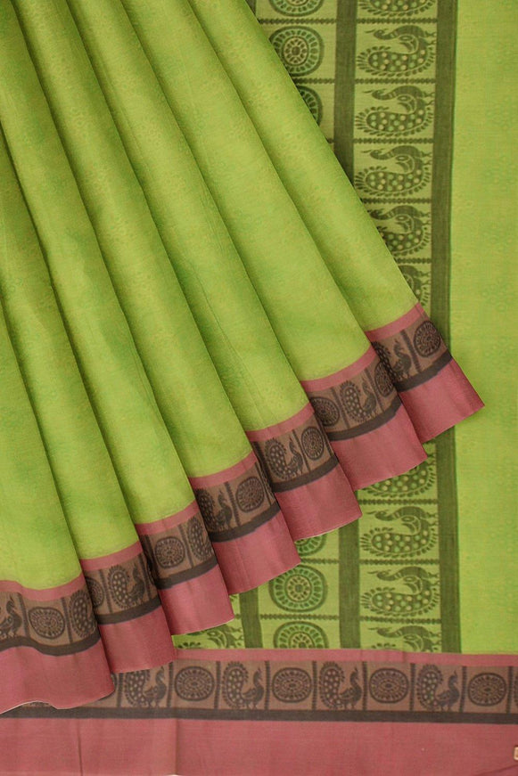 Coimbatore Cotton Fancy Emboss Saree - Green - {{ collection.title }} by Prashanti Sarees