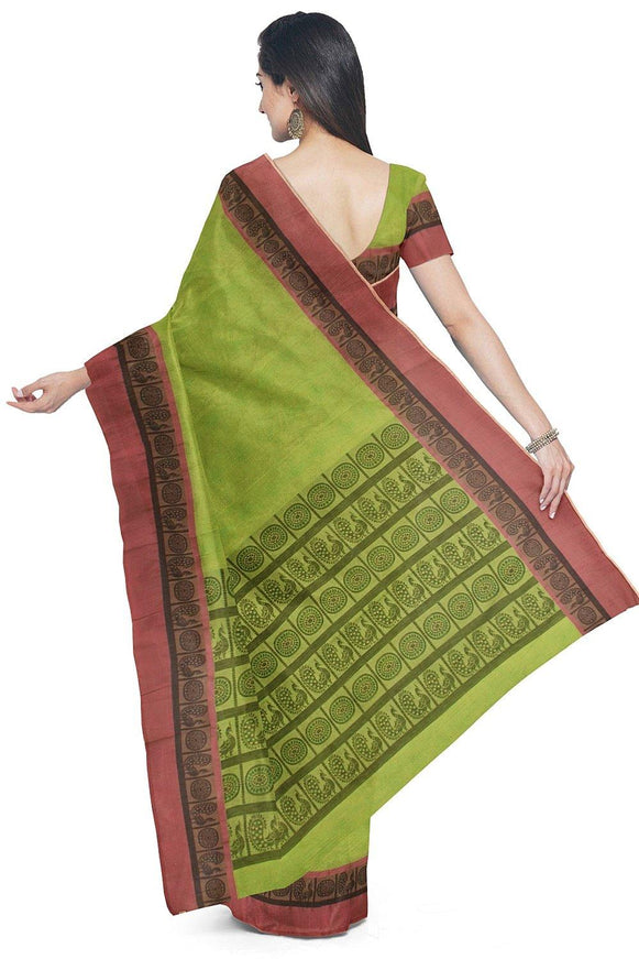 Coimbatore Cotton Fancy Emboss Saree - Green - {{ collection.title }} by Prashanti Sarees