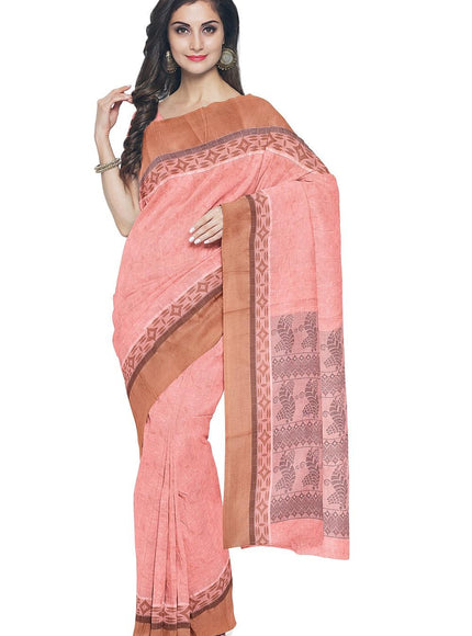 Coimbatore Cotton Fancy Emboss Saree - Light Orange - {{ collection.title }} by Prashanti Sarees
